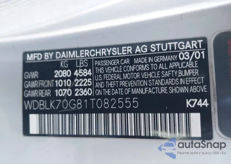 2001 Mercedes-Benz Clk 430 from USA, damaged, VIN WDBLK70G81T082555